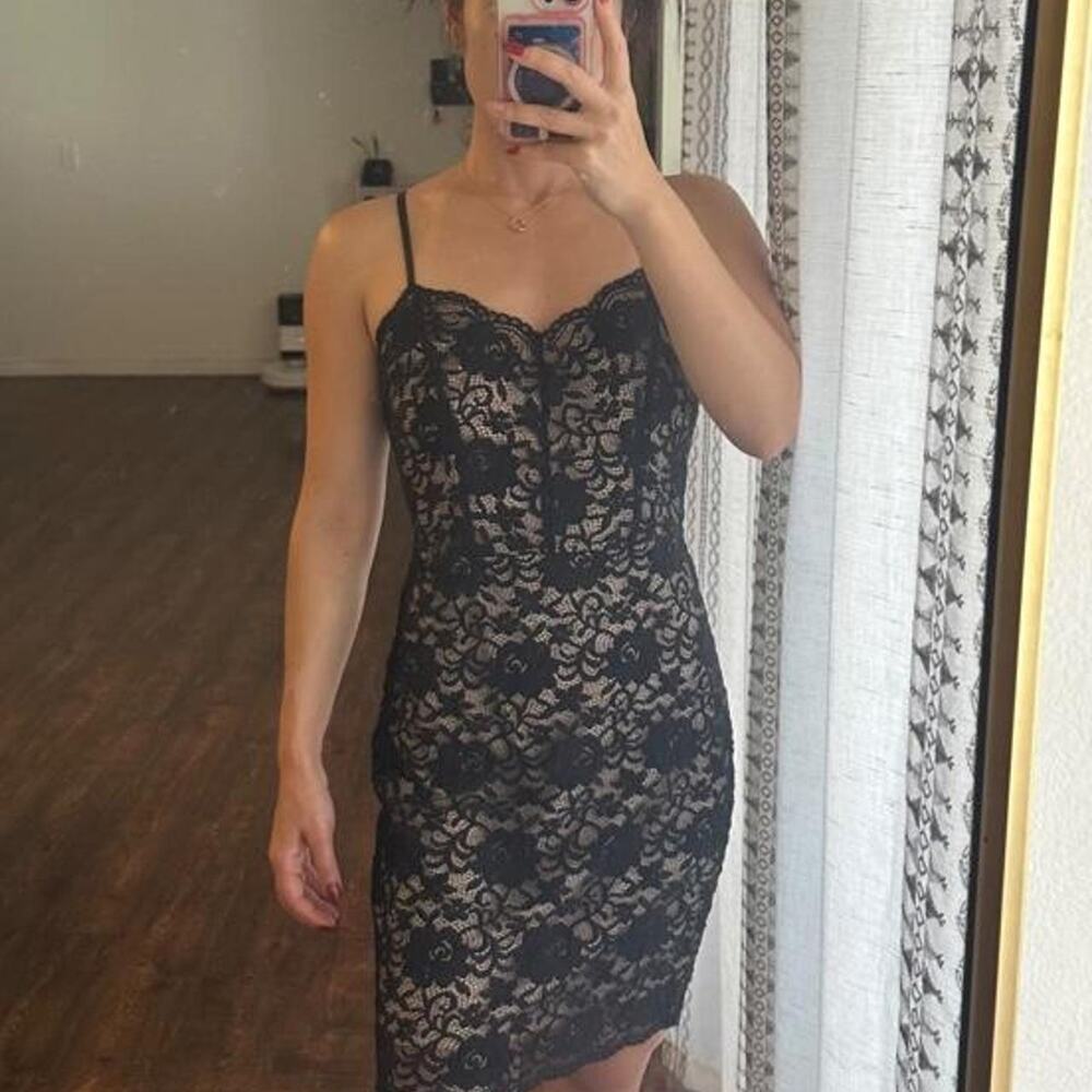 Bebe black lace mini dress